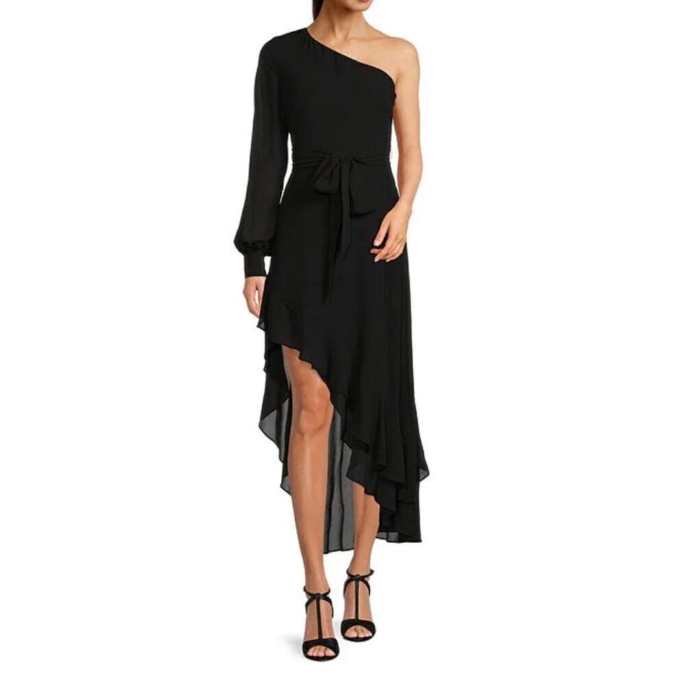 Belle Badgley Mischka Bailey Women One Shoulder Asymmetrical Ruffle Dress Size 2